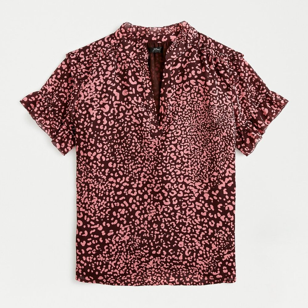 J.CREW Women's Short-Sleeve Ruffle Top In Leopard Size S